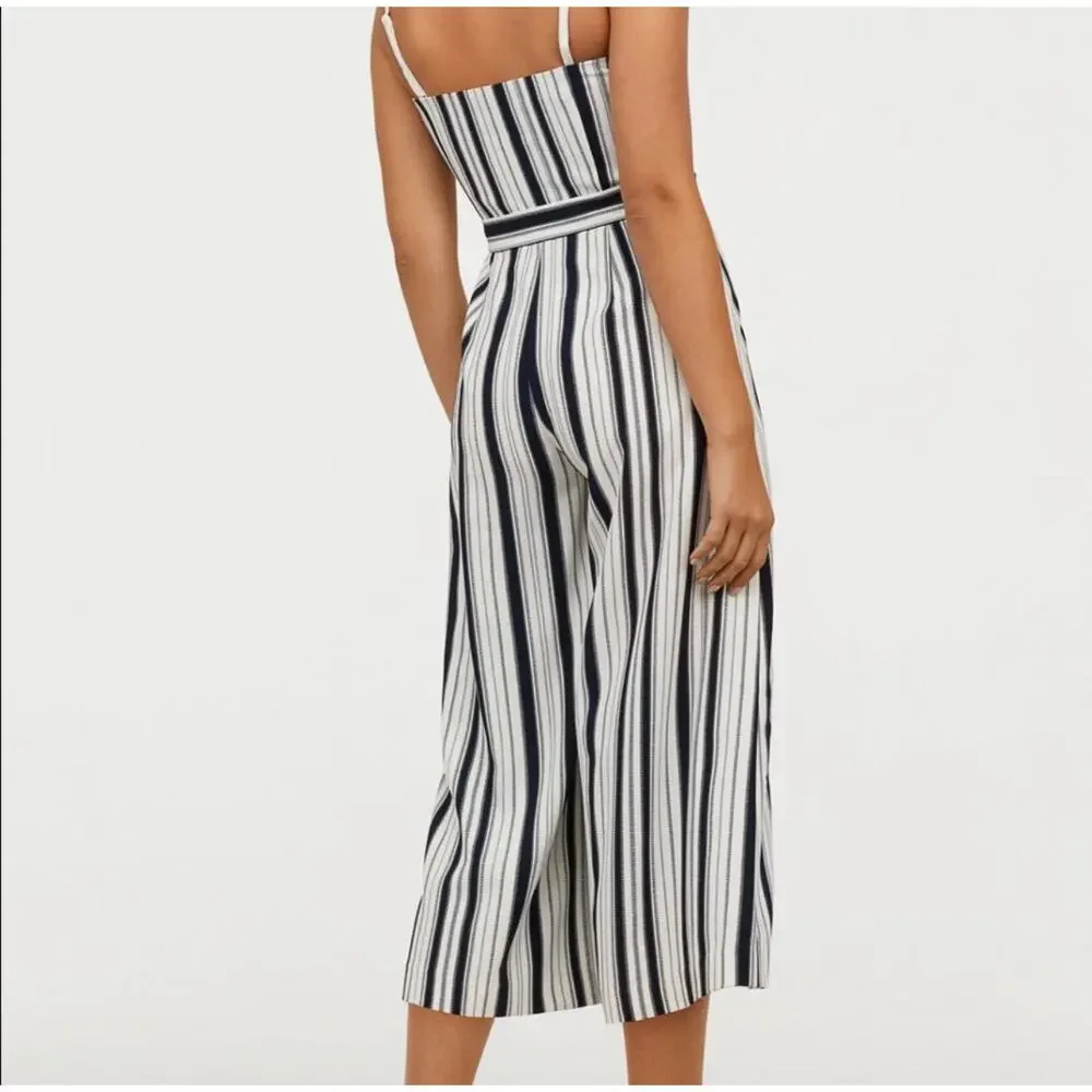 H&M Striped Strapless Belted Wide Leg Cropped JumpySize 12 NWT